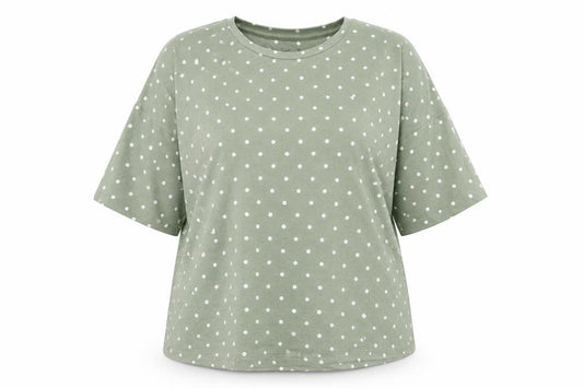 Primark Womens Green Polka Dot Polyester Basic T-Shirt Size 4 Round Neck - Loungewear