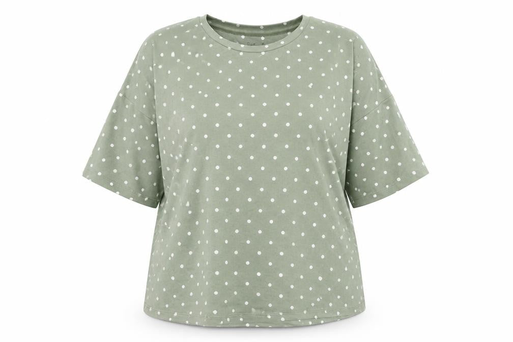 Primark Womens Green Polka Dot Polyester Basic T-Shirt Size 4 Round Neck - Loungewear