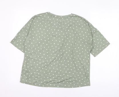 Primark Womens Green Polka Dot Polyester Basic T-Shirt Size 4 Round Neck - Loungewear