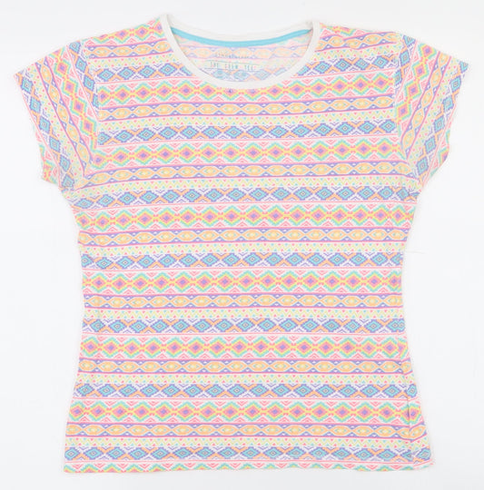 Atmosphere Womens Multicoloured Geometric 100% Cotton Basic T-Shirt Size 10 Round Neck