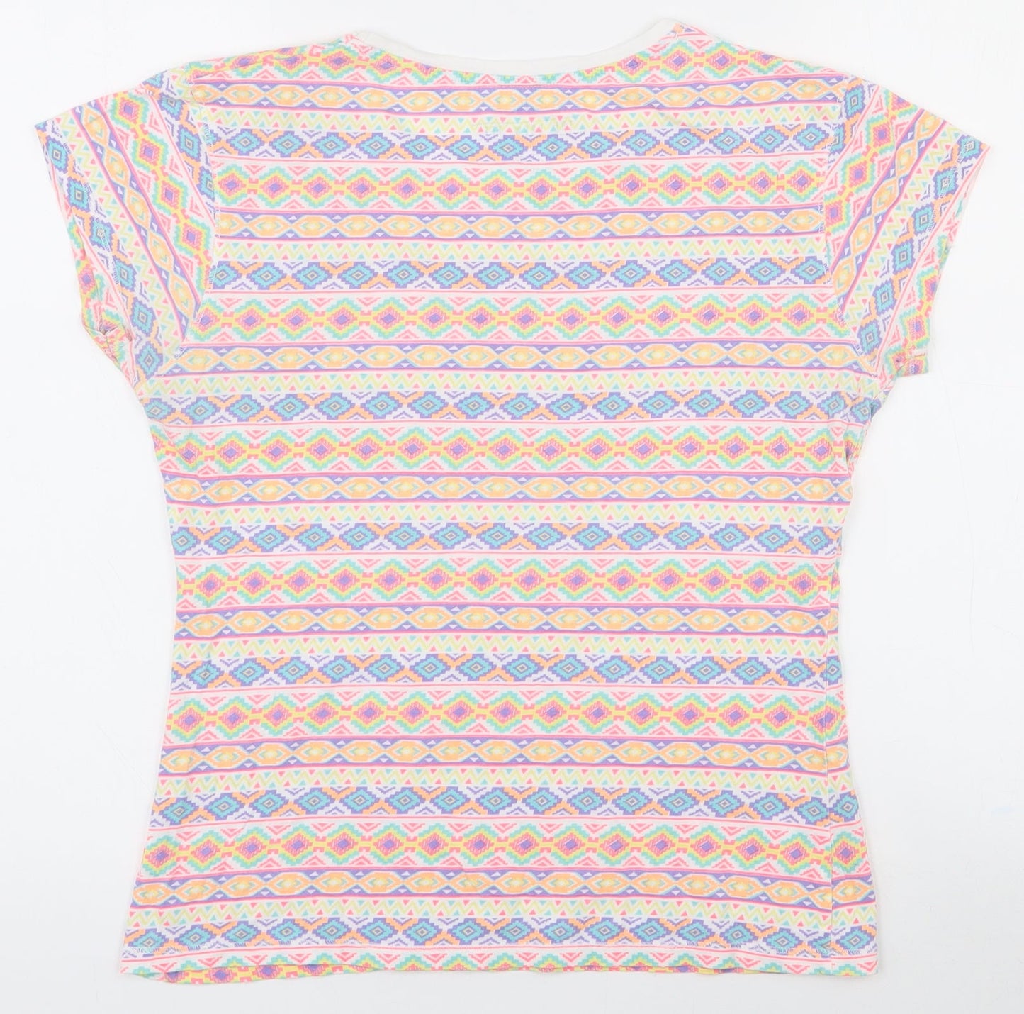 Atmosphere Womens Multicoloured Geometric 100% Cotton Basic T-Shirt Size 10 Round Neck