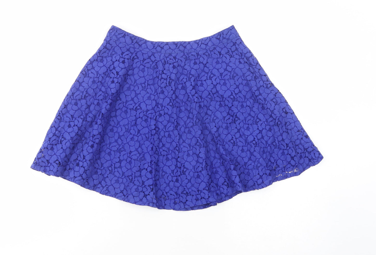 Topshop Womens Blue  Cotton Skater Skirt Size 8   Zip
