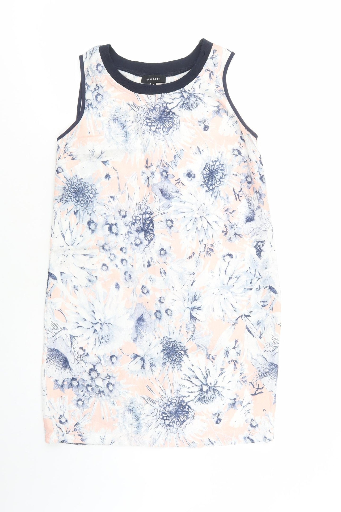 New Look Womens Blue Floral Polyester Tank Dress  Size 8  Crew Neck Pullover