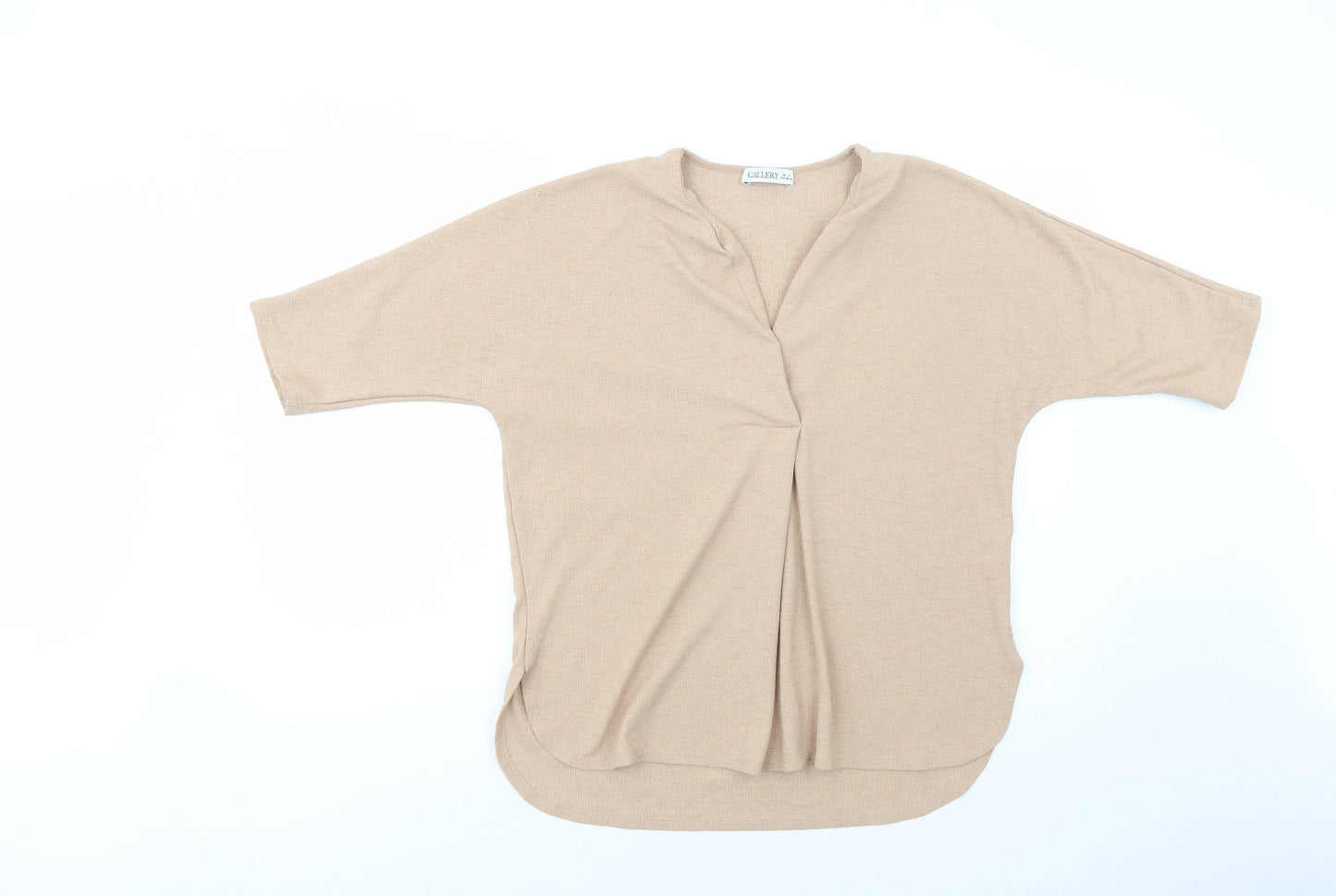 Gallery Womens Beige  Polyester Basic Blouse Size M V-Neck
