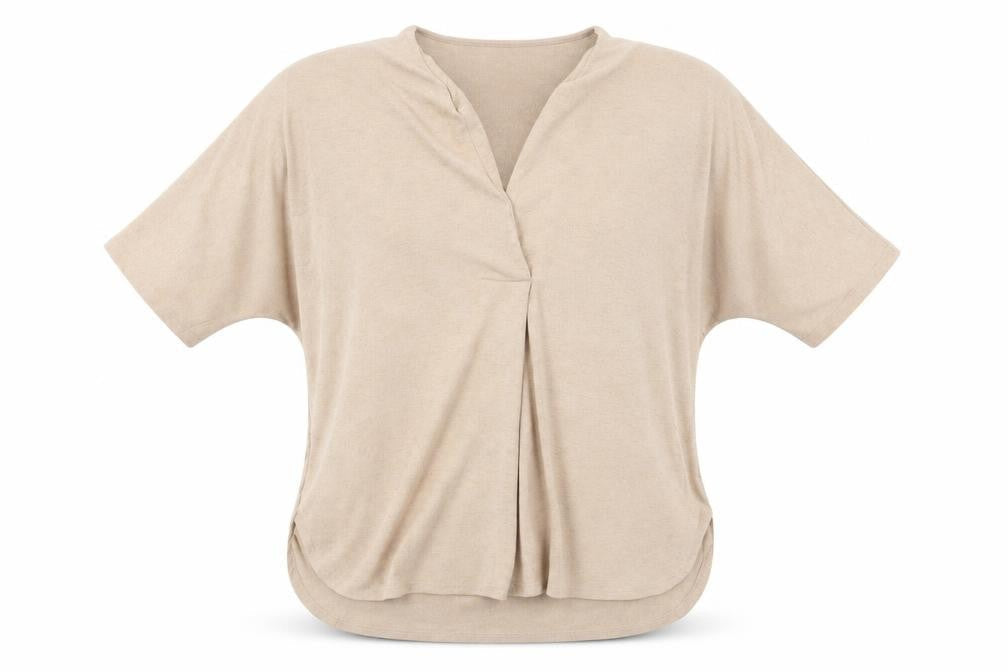 Gallery Womens Beige  Polyester Basic Blouse Size M V-Neck