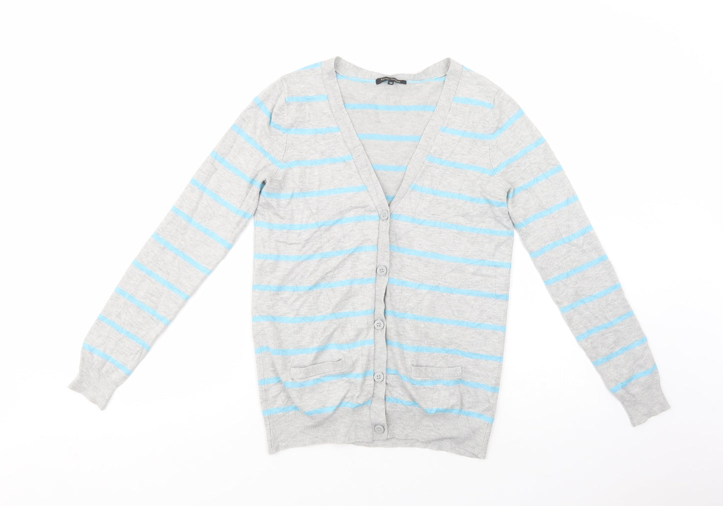 River Island Womens Grey V-Neck Striped Viscose Cardigan Jumper Size 10