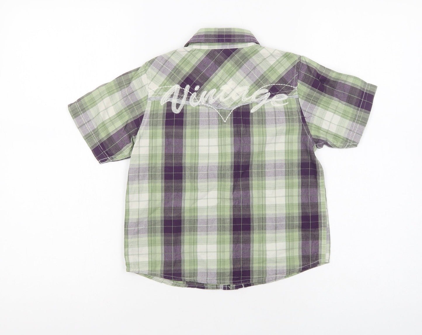 NEXT Boys Green Plaid Cotton Basic Button-Up Size 4 Years Collared Snap