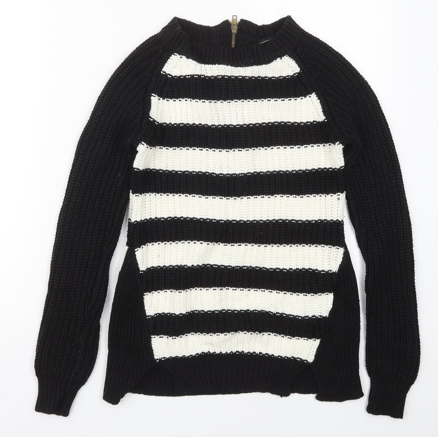 Atmosphere Womens Black Crew Neck Striped Acrylic Pullover Jumper Size 6   - Black and White