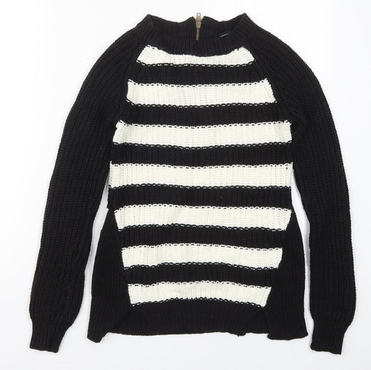 Atmosphere Womens Black Crew Neck Striped Acrylic Pullover Jumper Size 6   - Black and White