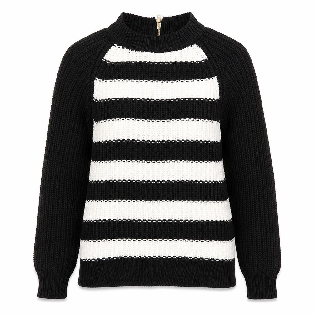 Atmosphere Womens Black Crew Neck Striped Acrylic Pullover Jumper Size 6   - Black and White