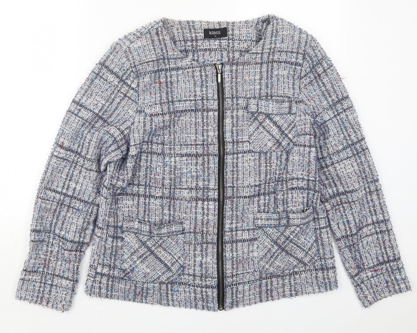 Klass Womens Blue Check  Jacket  Size 14  Zip