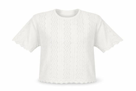 Berkertex Womens White Crew Neck Geometric Cotton Pullover Jumper Size L