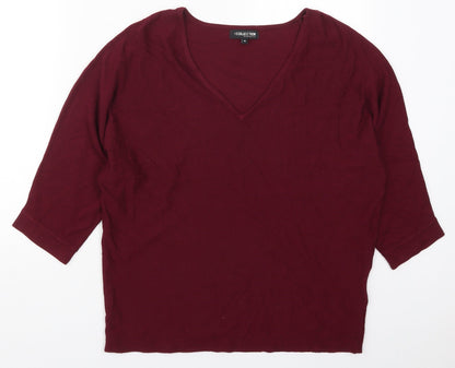Debenhams Womens Red V-Neck  Viscose Pullover Jumper Size M