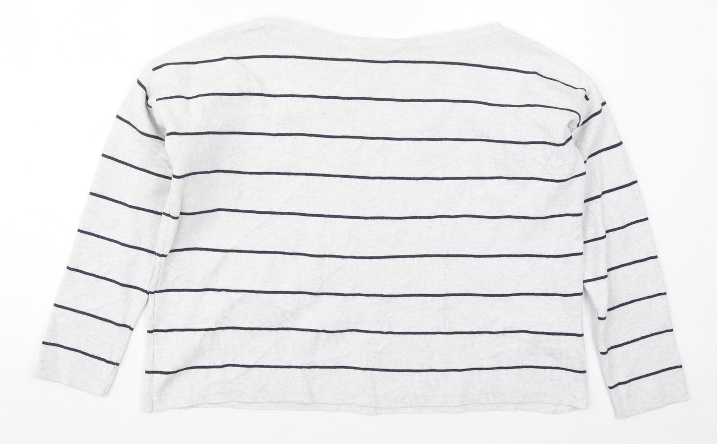 H&M Womens Grey Boat Neck Striped Cotton Pullover Jumper Size S
