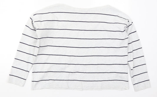 H&M Womens Grey Boat Neck Striped Cotton Pullover Jumper Size S