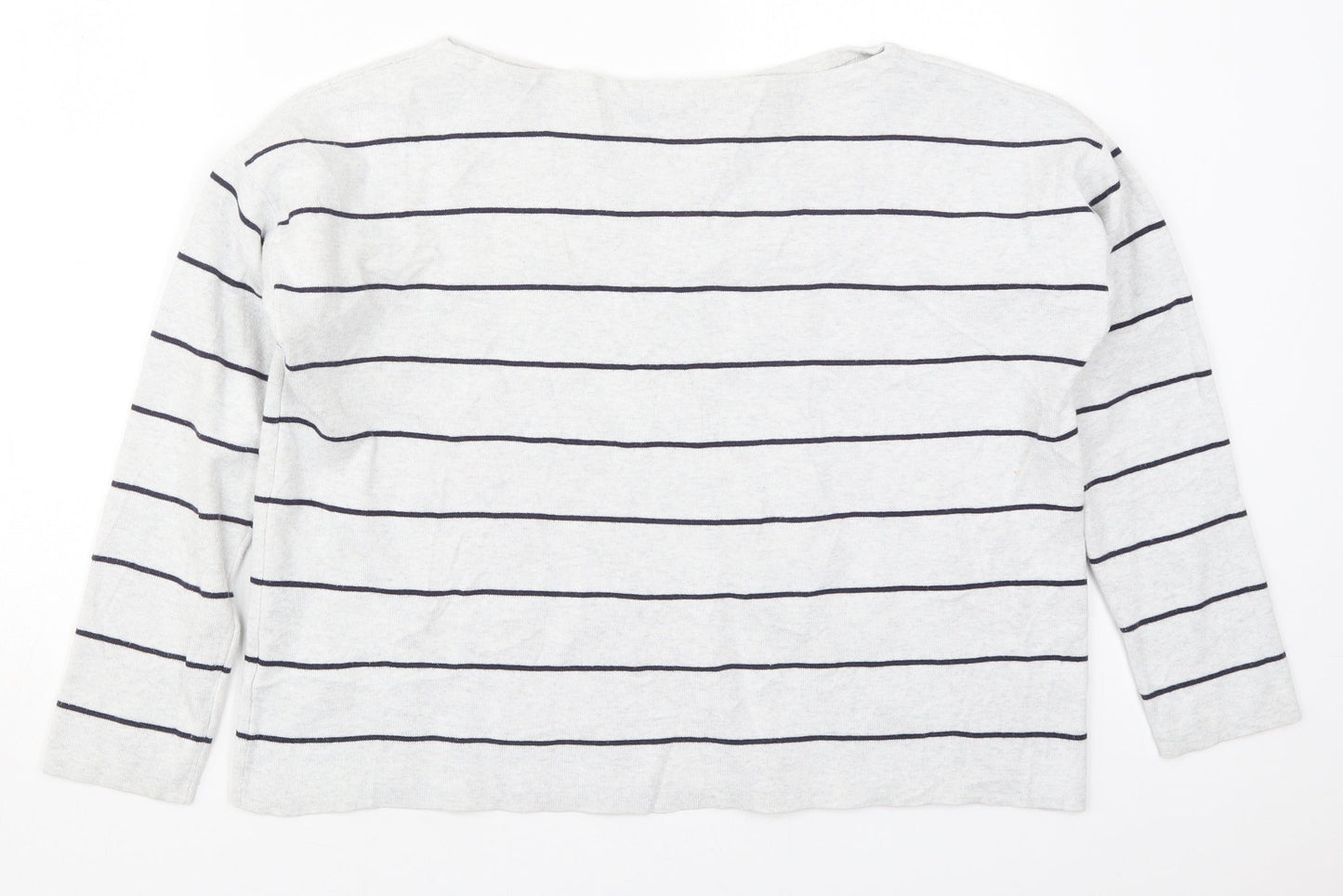 H&M Womens Grey Boat Neck Striped Cotton Pullover Jumper Size S