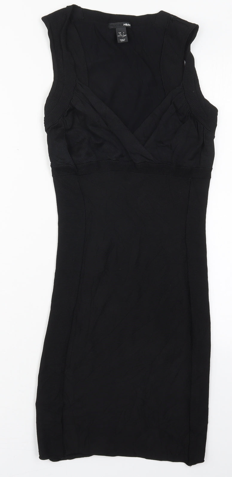 H&M Womens Black  Viscose Bodycon  Size S  V-Neck Pullover