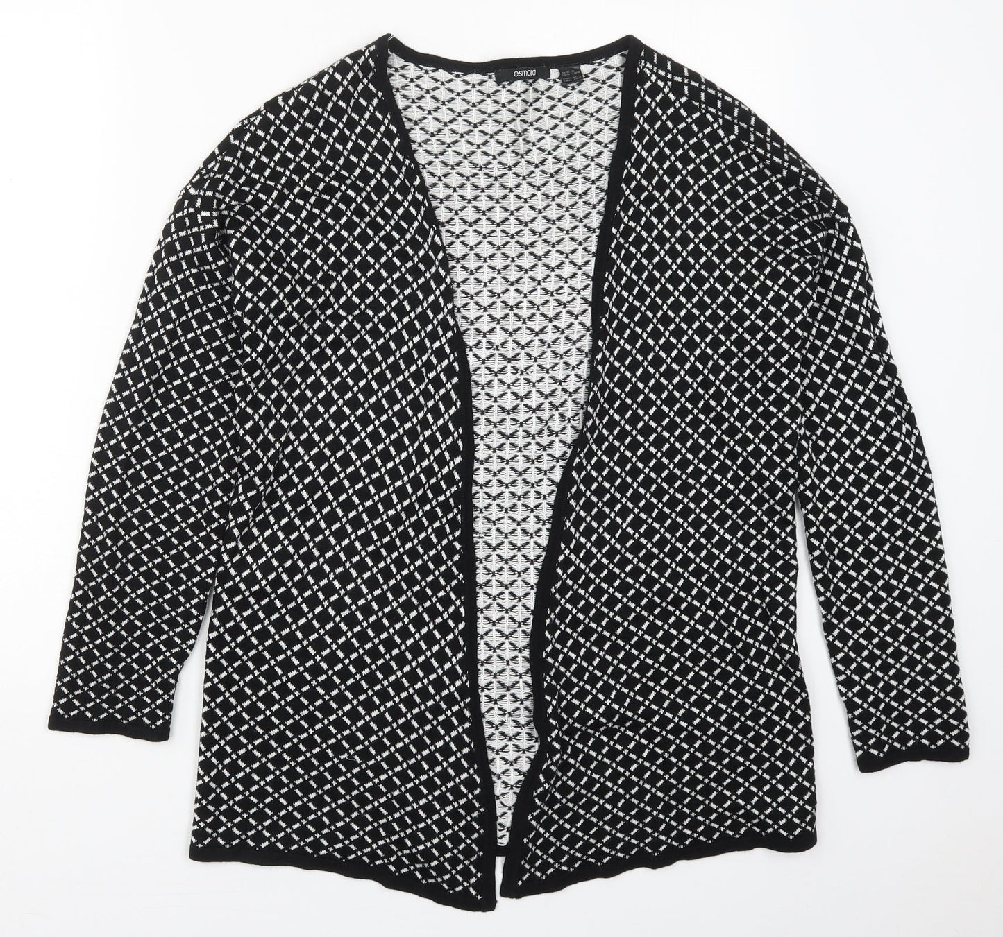 ESMARA Womens Black V-Neck Geometric Viscose Cardigan Jumper Size S