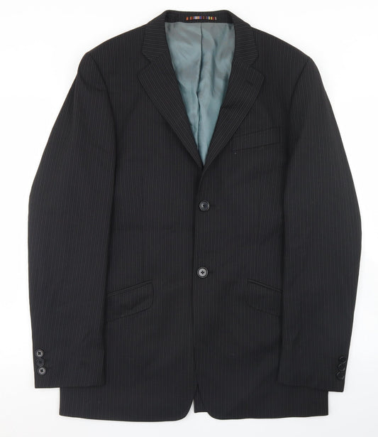 River Island Mens Black Striped Wool Jacket Blazer Size 38