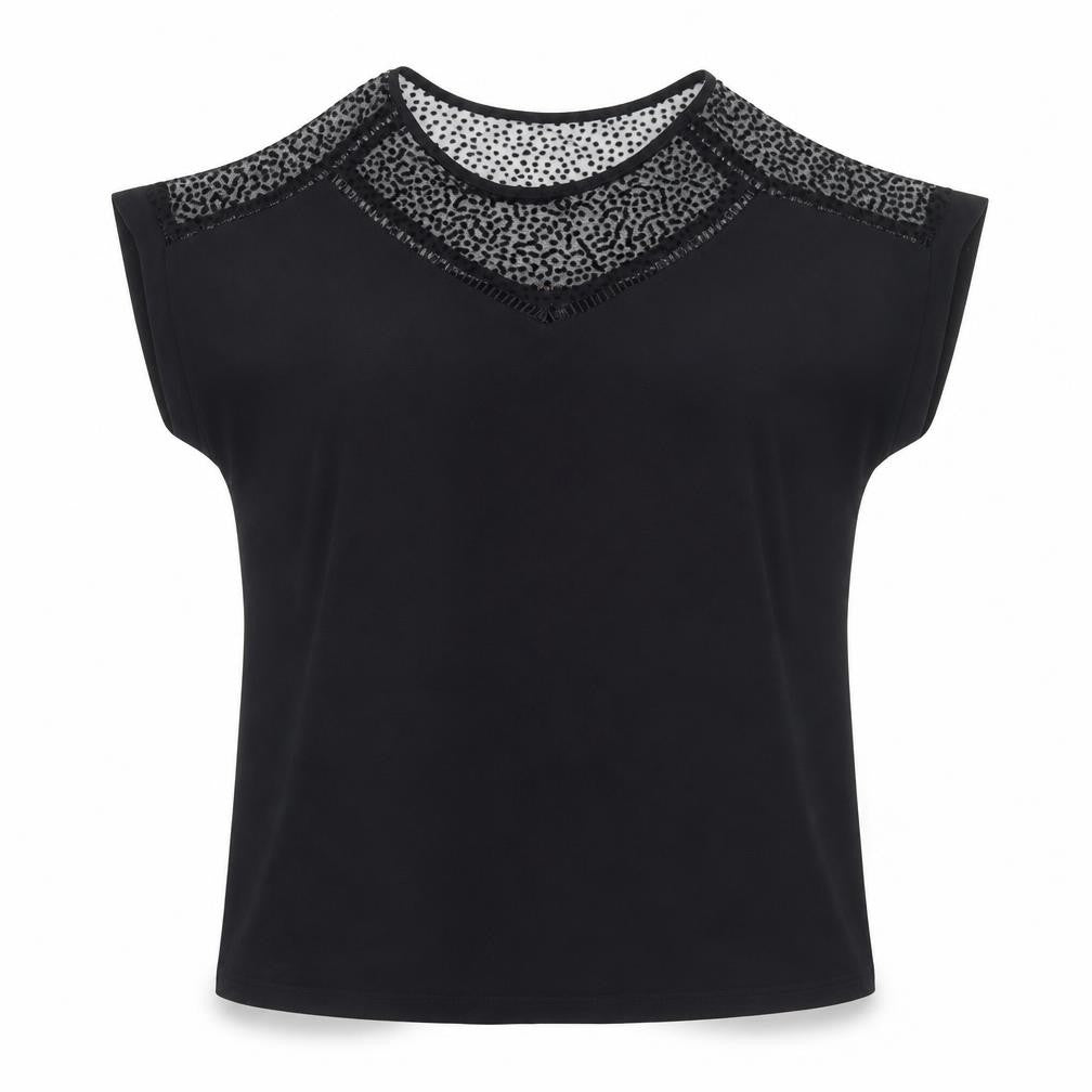 Amaryllis Womens Black  Polyester Basic Blouse Size 10 Round Neck
