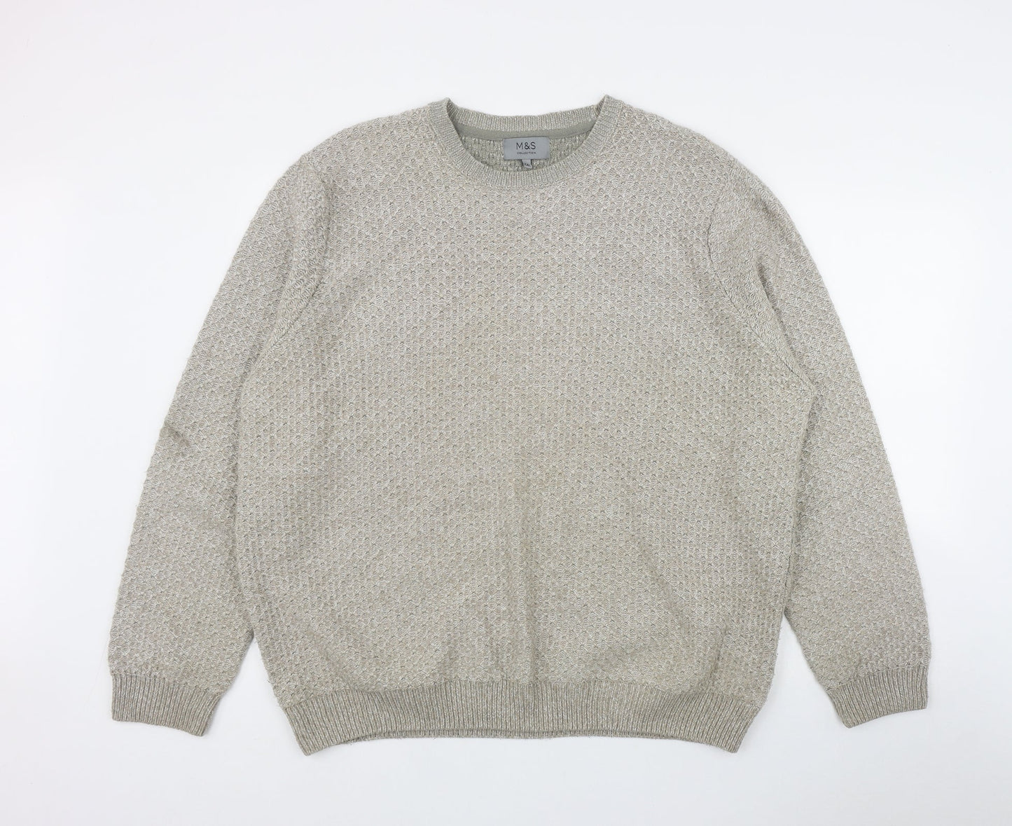 Marks and Spencer Mens Beige Round Neck  Acrylic Pullover Jumper Size 2XL