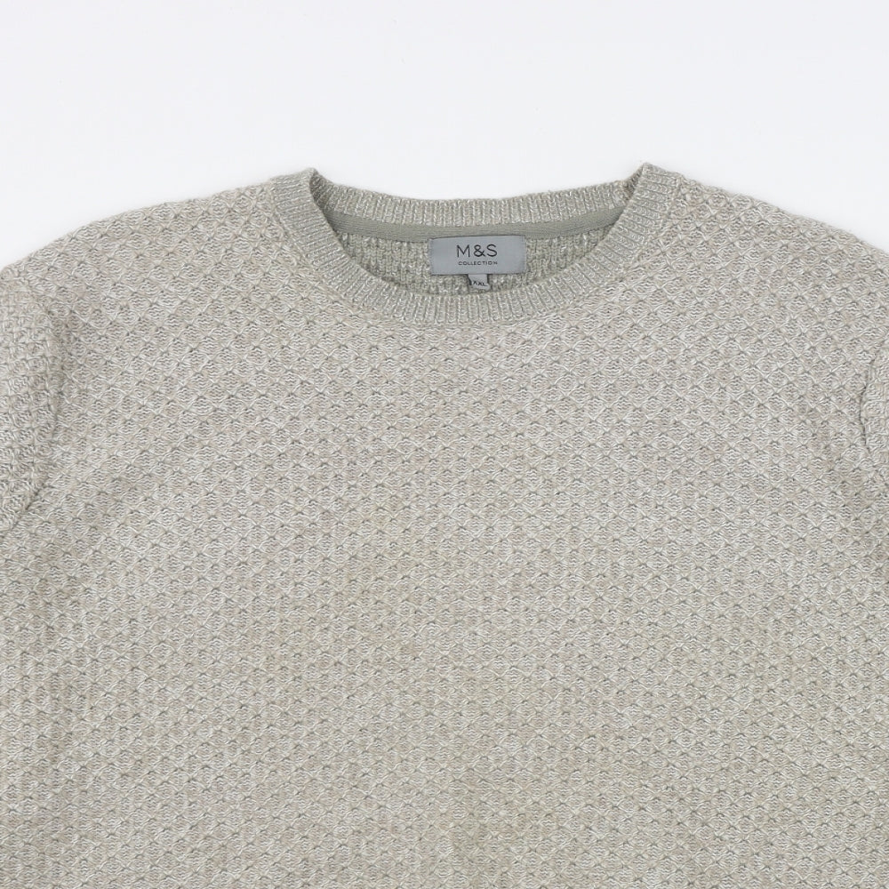 Marks and Spencer Mens Beige Round Neck  Acrylic Pullover Jumper Size 2XL