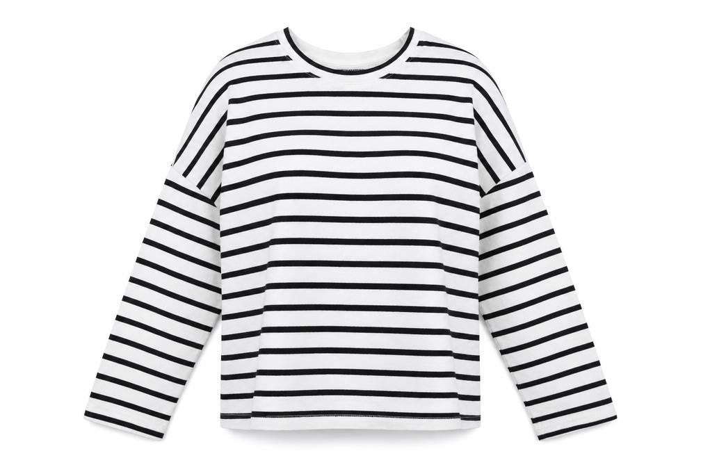Monki Womens White Round Neck Striped Cotton Pullover Jumper Size XS