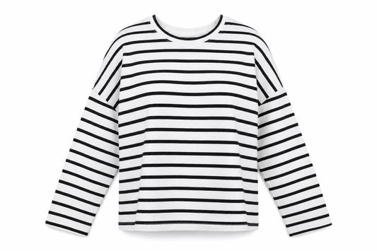 Monki Womens White Round Neck Striped Cotton Pullover Jumper Size XS