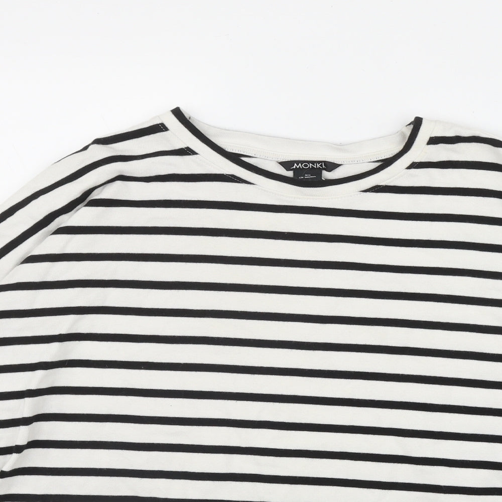 Monki Womens White Round Neck Striped Cotton Pullover Jumper Size XS