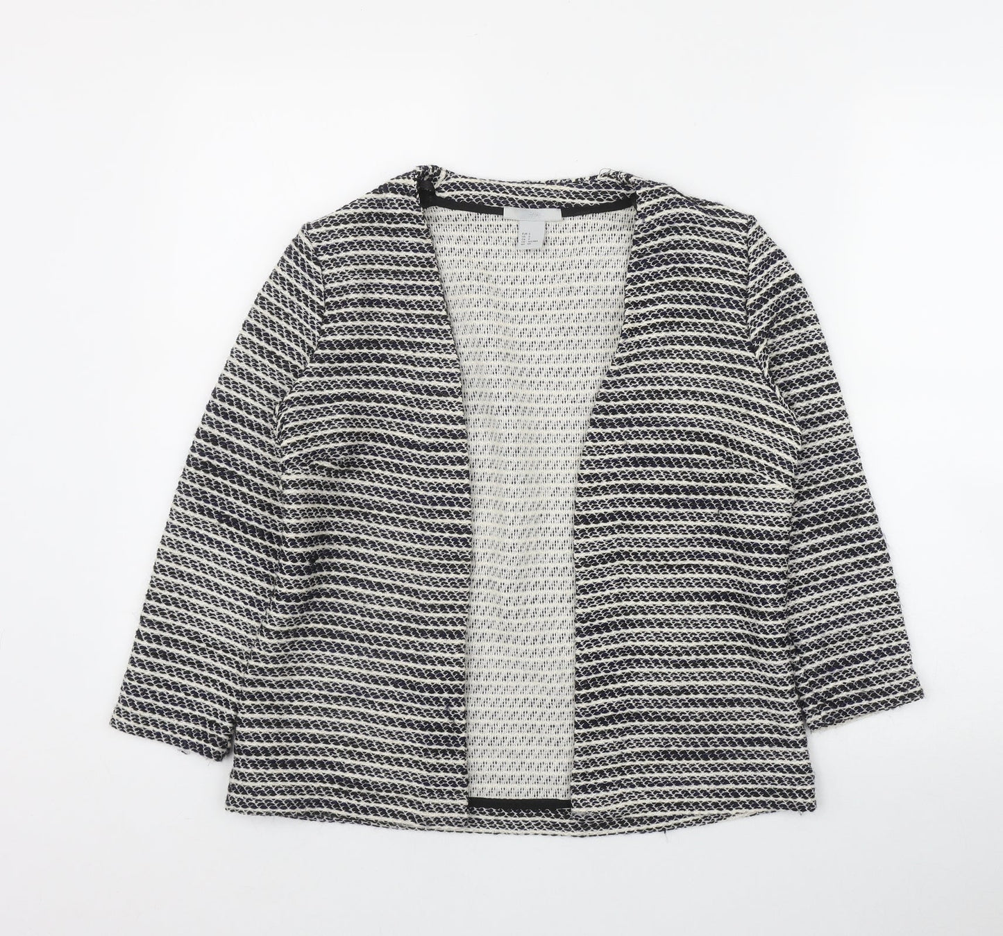 H&M Womens Black V-Neck Striped Cotton Cardigan Jumper Size S