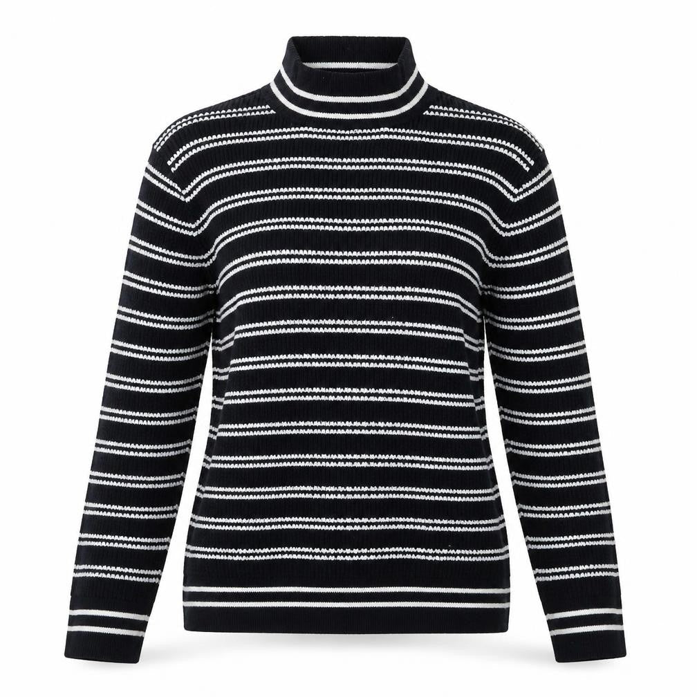 Savida Womens Blue Mock Neck Striped Cotton Pullover Jumper Size L