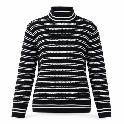 Savida Womens Blue Mock Neck Striped Cotton Pullover Jumper Size L