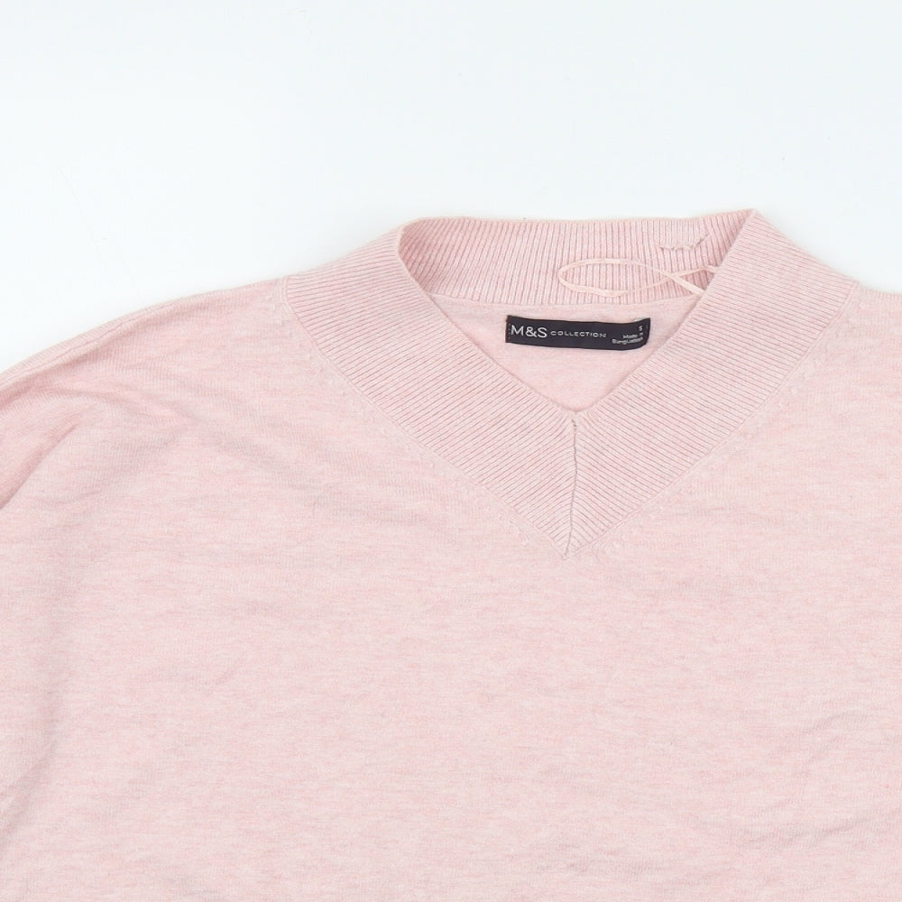 Marks and Spencer Womens Pink V-Neck  Viscose Pullover Jumper Size S