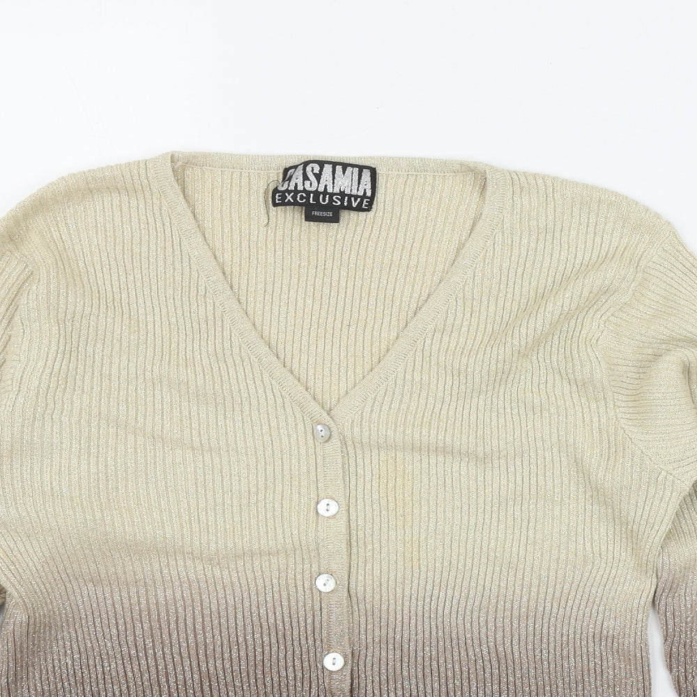 Casamia Womens Beige V-Neck  Ramie Cardigan Jumper One Size