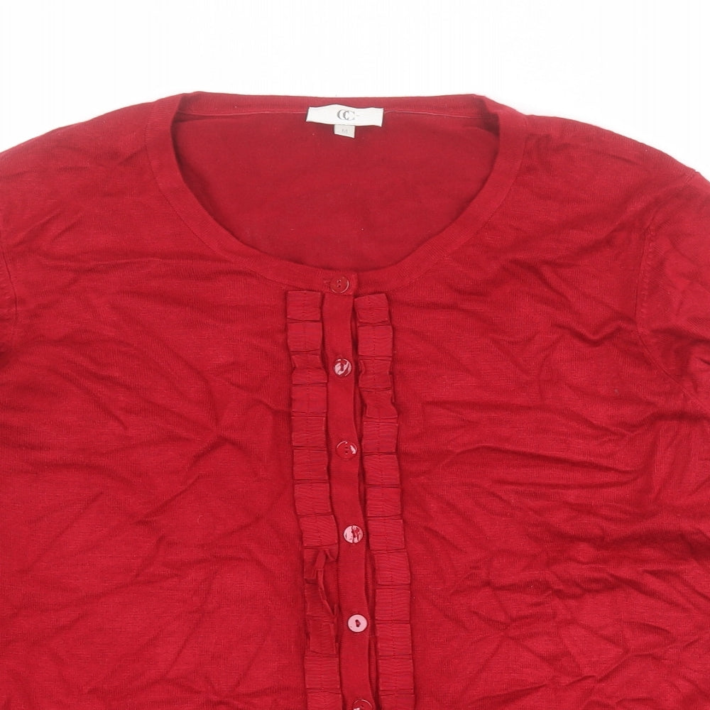 CC Womens Red Round Neck  Viscose Cardigan Jumper Size 12