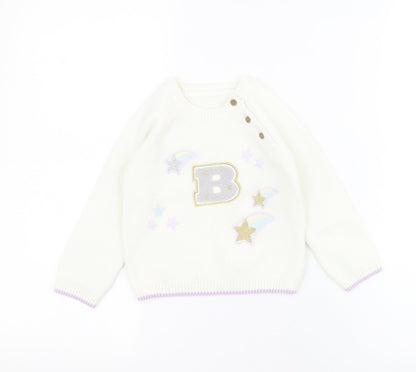 Marks & Spencer Baby White  Acrylic Pullover Jumper Size 12-18 Months  Button - B