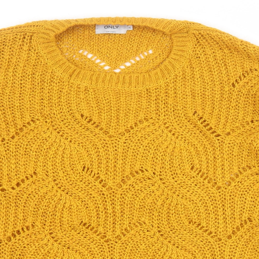 Only Womens Yellow Round Neck  Acrylic Pullover Jumper Size XL