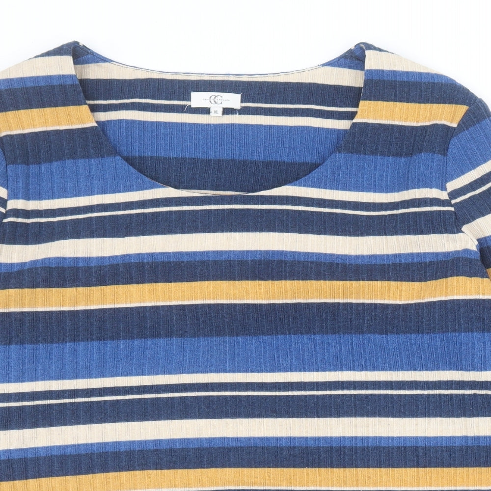 CC Womens Blue Scoop Neck Striped Polyester Pullover Jumper Size XL