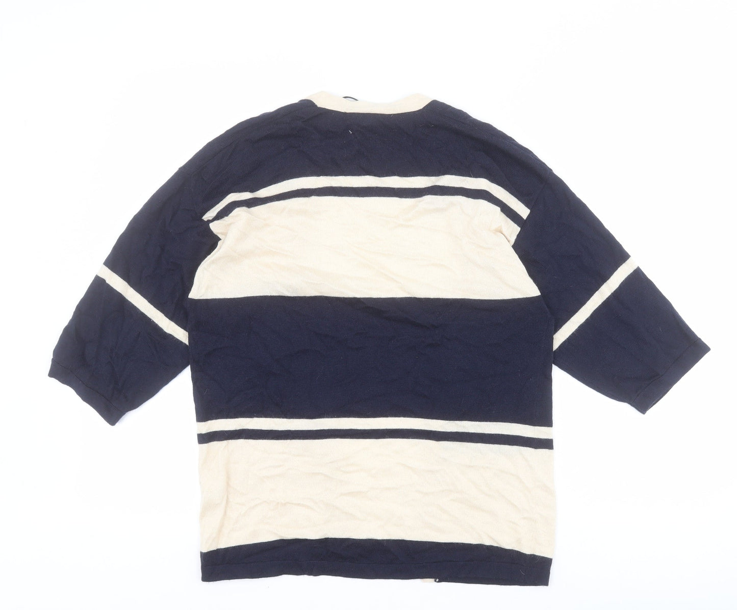 Warehouse Womens Blue V-Neck Striped Viscose Cardigan Jumper Size 10