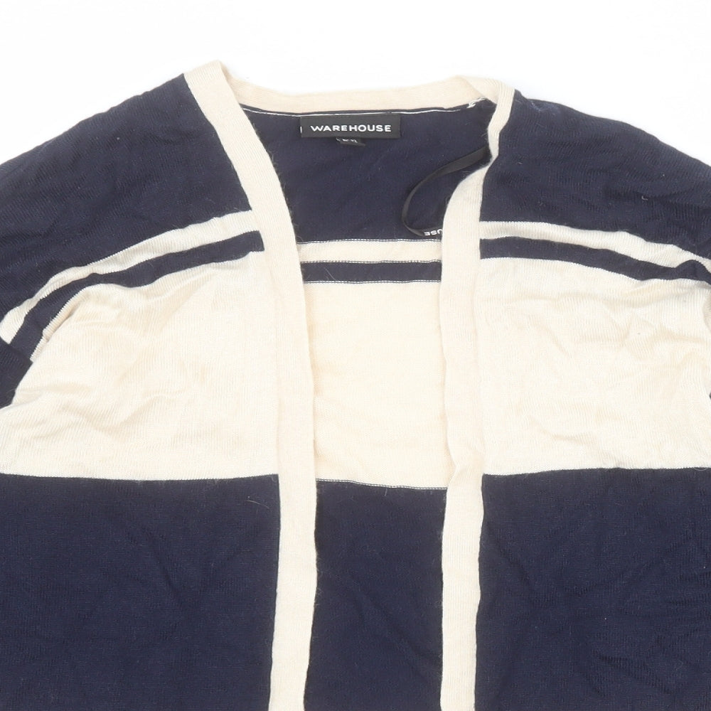 Warehouse Womens Blue V-Neck Striped Viscose Cardigan Jumper Size 10
