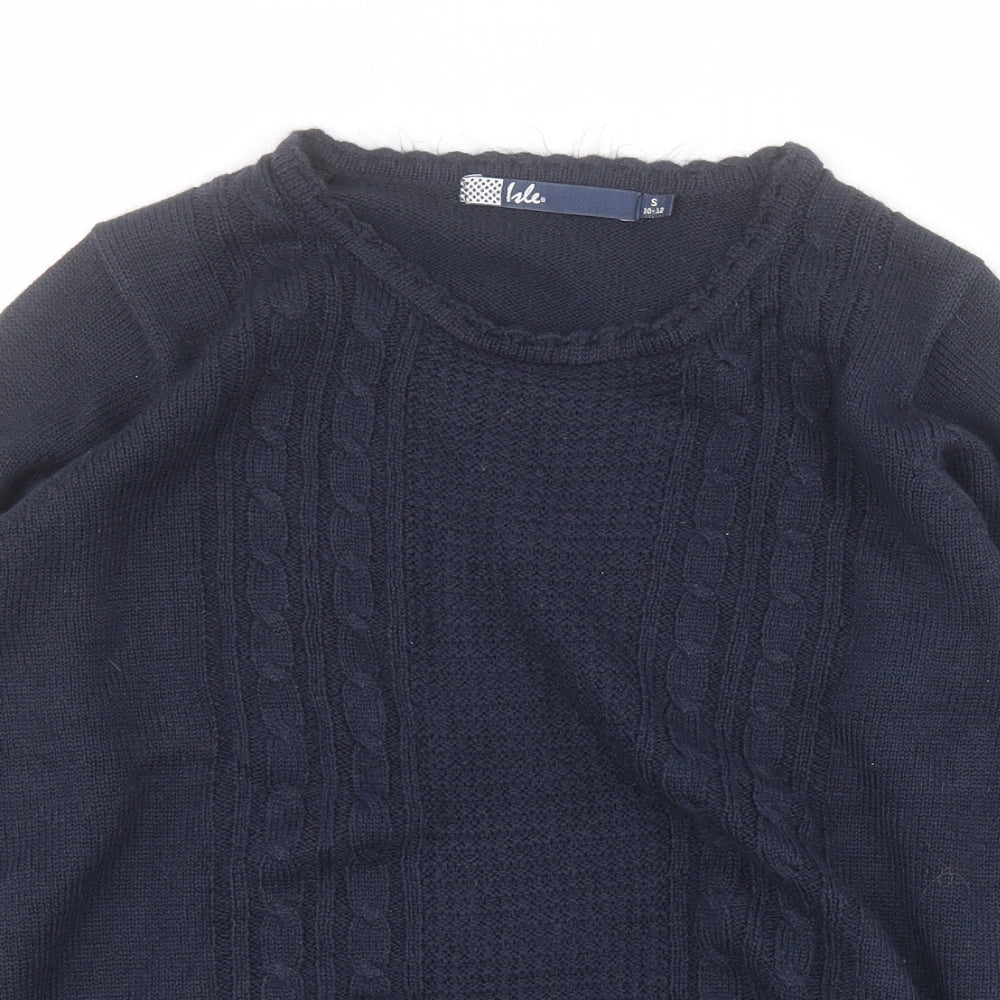 Isle Womens Blue Round Neck  Acrylic Pullover Jumper Size S