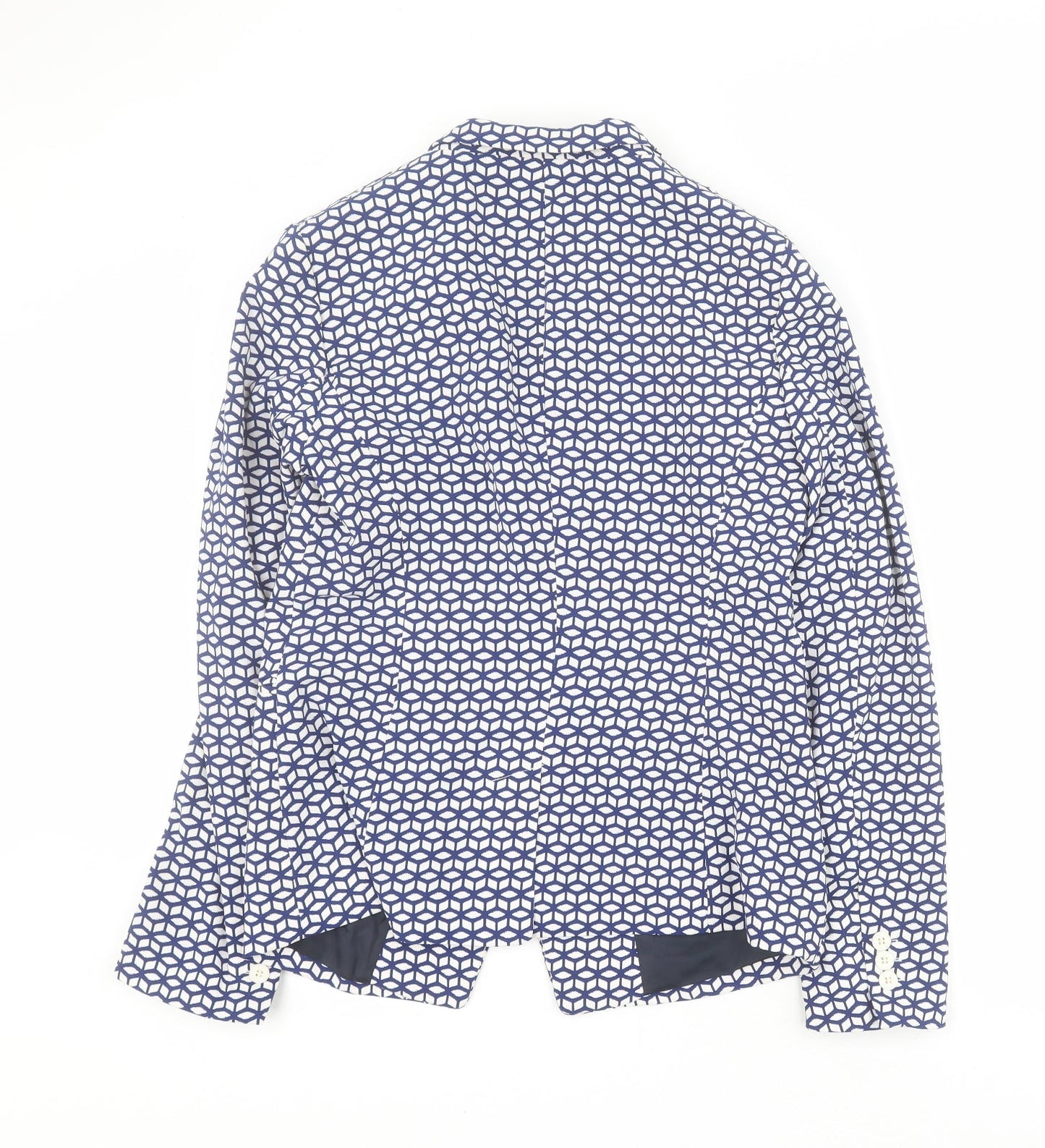 Spirit Womens Blue Geometric  Jacket Blazer Size 12  Button