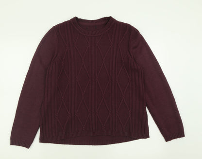 Bonmarché Womens Purple Crew Neck Acrylic Pullover Jumper Size M