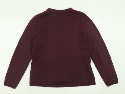Bonmarché Womens Purple Crew Neck Acrylic Pullover Jumper Size M