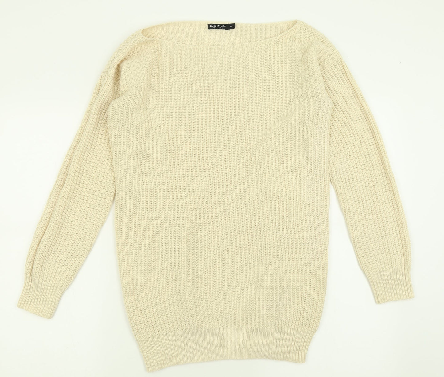Nasty Gal Womens Beige Boat Neck  Acrylic Pullover Jumper Size M