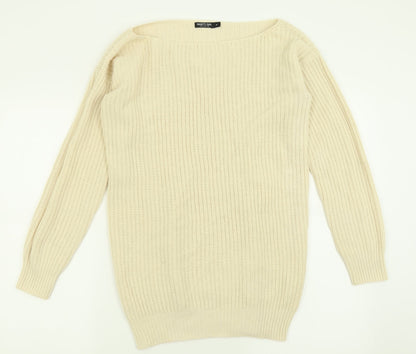 Nasty Gal Womens Beige Boat Neck  Acrylic Pullover Jumper Size M