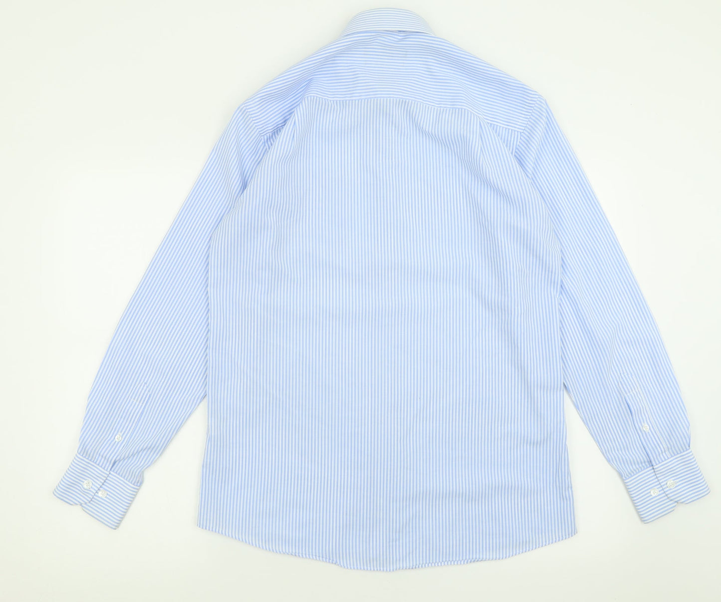Cedar Wood State Mens Blue Striped Cotton  Button-Up Size 15 Collared Button