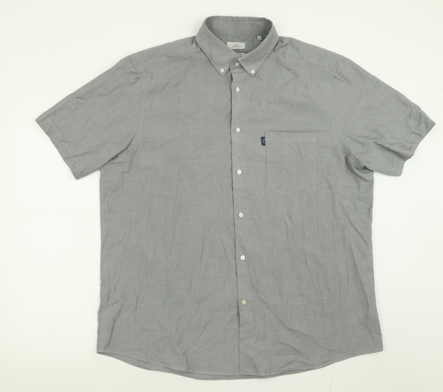 NEXT Mens Grey  Polyester  Button-Up Size 17.5 Collared Button