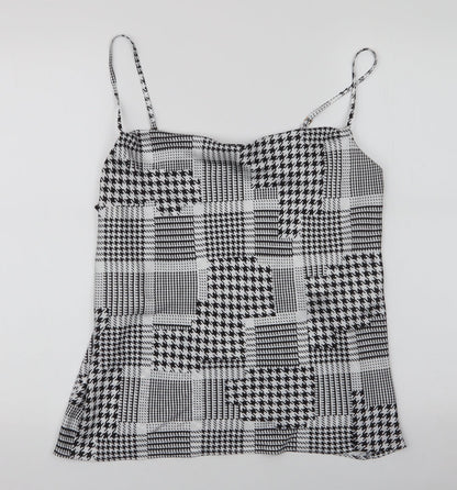 Preloved River Island Womens Black Houndstooth Polyester Basic Blouse Size 10 Scoop Neck - Front