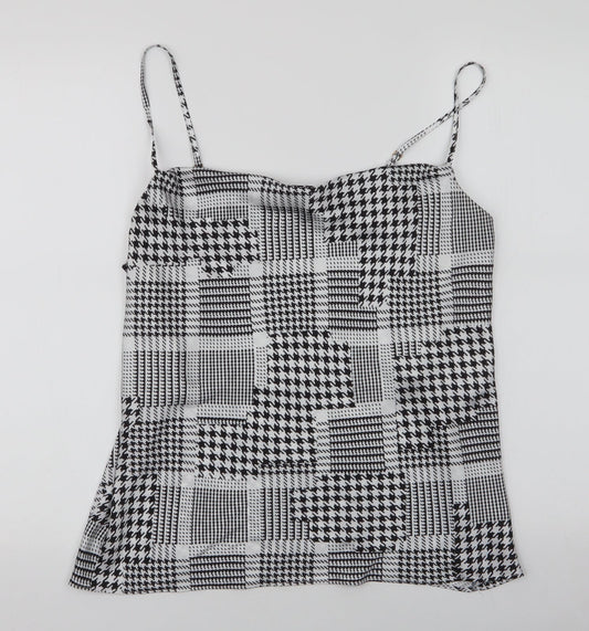 River Island Womens Black Houndstooth Polyester Basic Blouse Size 10 Scoop Neck